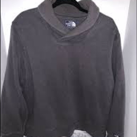 North Face mens heavyweight collared sweatshirt waffle fabric lined  Sz L Gray - Picture 13 of 13